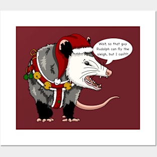 Yelling opossum in Christmas outfit Posters and Art